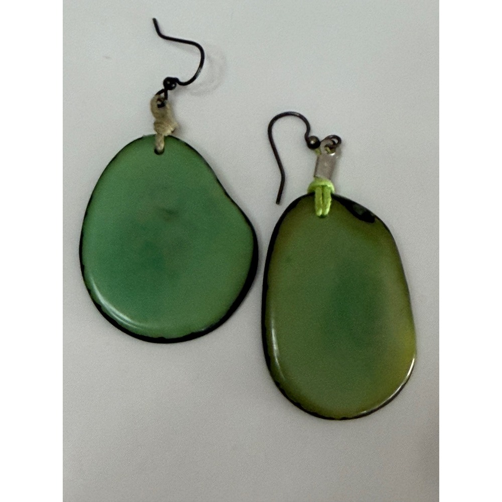 Green Tagua Nut Drop Earrings Organic Vegetable Ivory Boho Dangle‎ Sage Eco